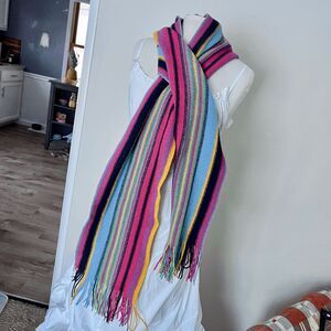 William Brunton Hand Knits Rainbow Lambswool Scarf Scotland Fringe